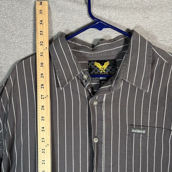 Avirex Shirt Mens Size XXL Button Up Gray White Stripes Jesse Pinkman Y2K Grunge - Picture 13 of 16